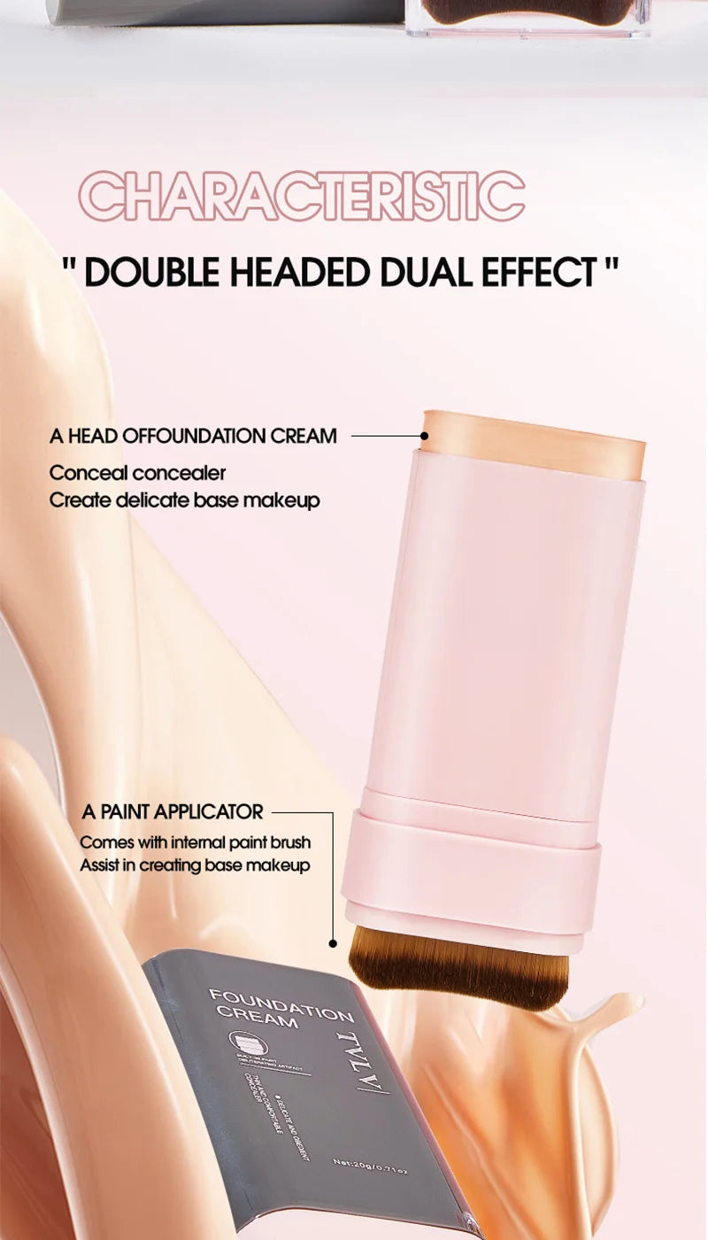TVLV Concealing Foundation Stick: 5 Shades with Built-In Brush - Cream Finish, Lightweight and Waterproof Formula,