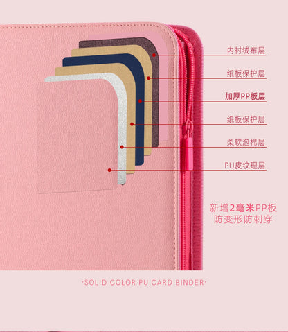Premium Zipper 4/9/12 Pocket PU Card Binder - Aesthetic Pink & White Album for Pokemon Cards, Game Collection & Fan Photos