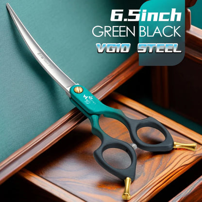 Fenice Professional JP440C&VG10 Colorful 6.0 6.5 Inch Curved Grooming Scissors Pet Scissor for Dogs Cats