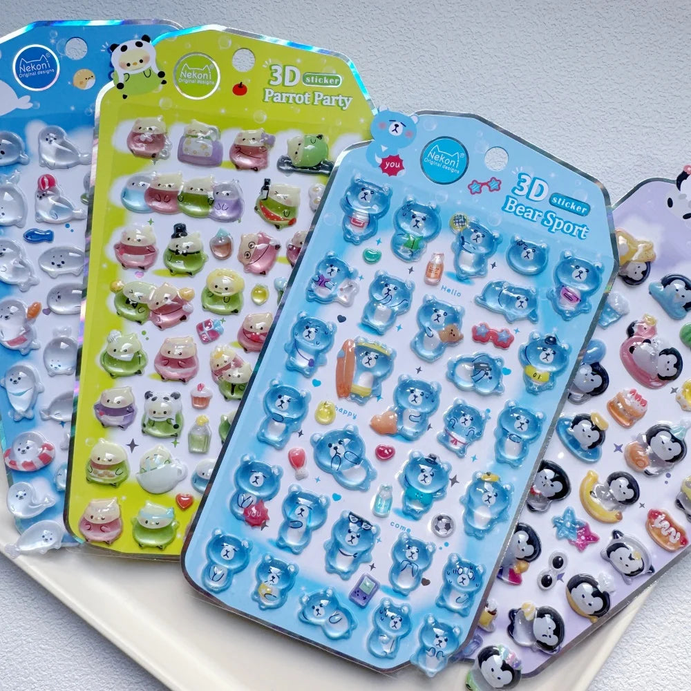NEKONI Cute Animals Seal Bear Penguin 3D Stickers Scrapbooking DIY Journaling Stationery Diary Cute Stickers School Supply