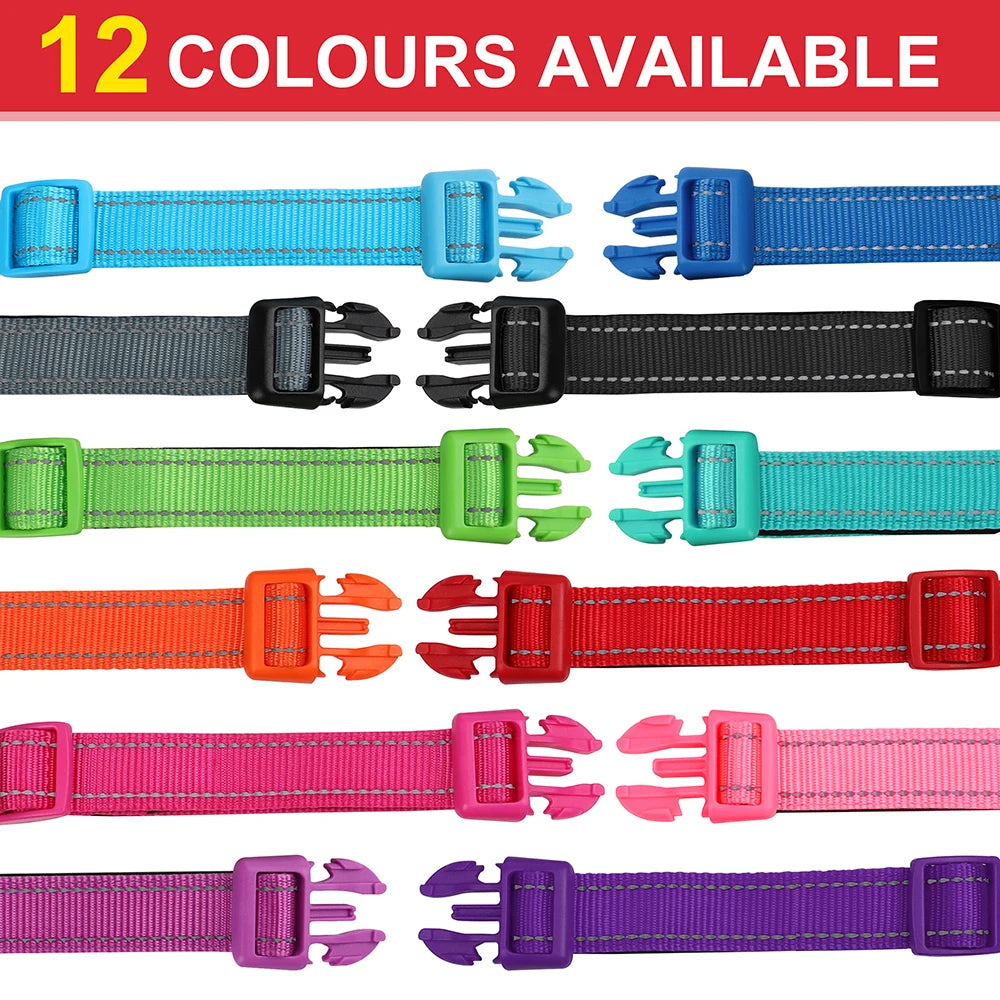 Embroidered Nylon Dog Collar Personalized Puppy Cat Collars Reflective Pet ID Collars DIY Phone Name ID For Small Large Dog Cat