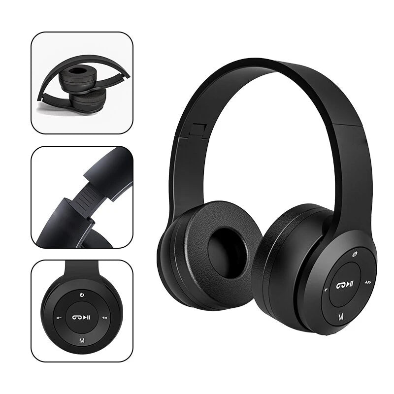 Foldable Bluetooth Headphones Wireless Overhead Earphones with Microphone Volume Control for iPhone And Android Game Headset