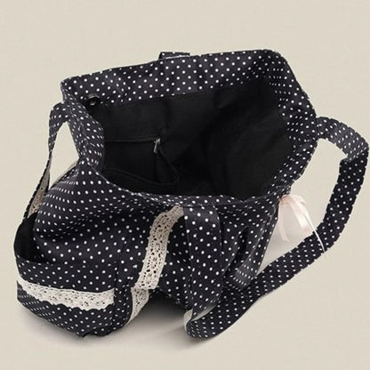 Korean Vintage Canvas Shoulder Bag Women Cute Lace Large Capacity Tote Bag Multi Pocket Handbag Fashion Round Dot Underarm Bag