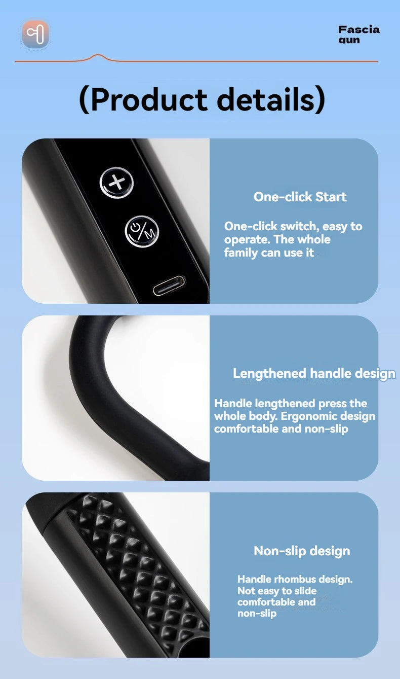 Portable Fascial Massage Gun Electric Percussion Pistol Massager Body Relaxation With LED Touch Screen 4Replaceable Massage Head