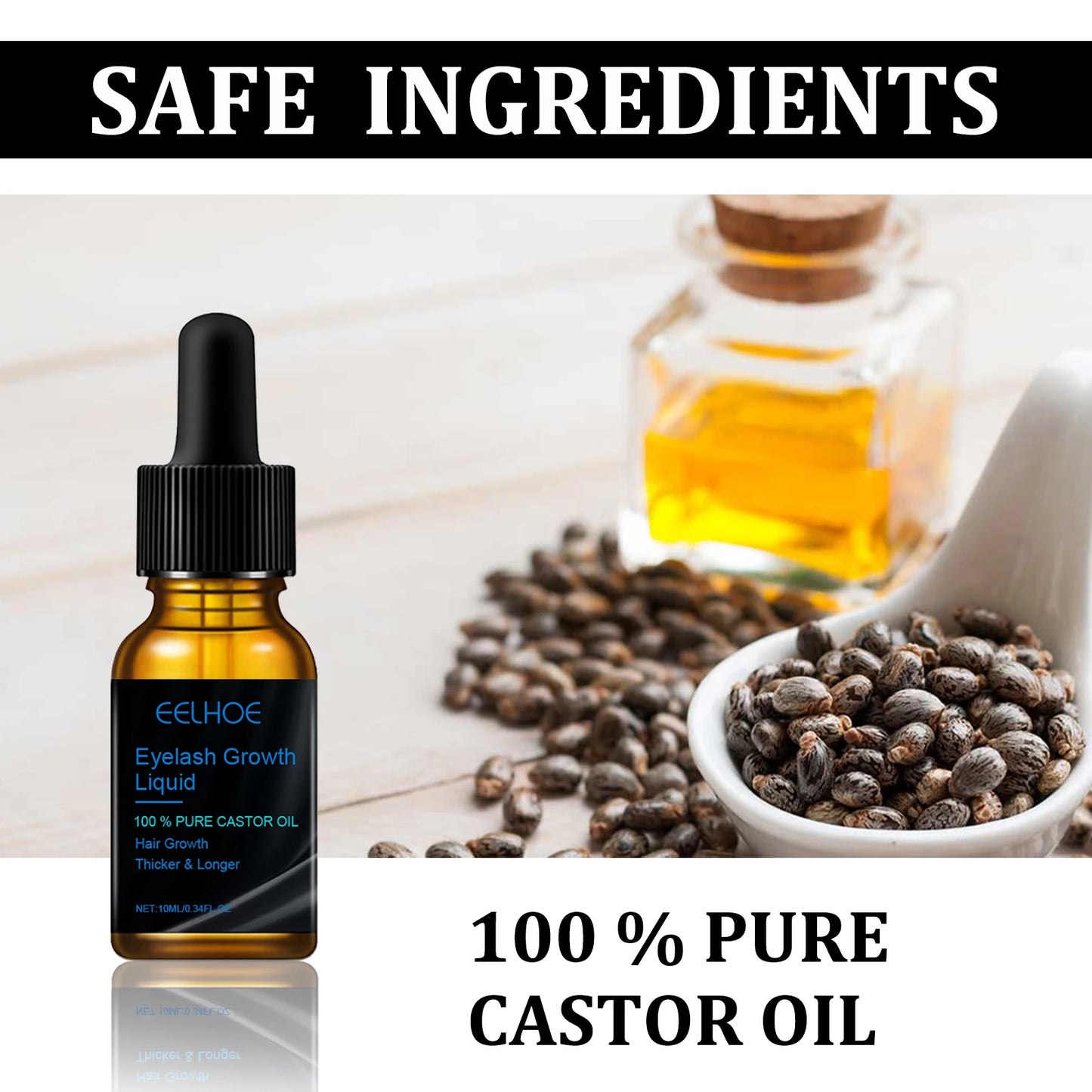 Castor Oil Eyelash Growth Serum With Brush Multipurpose Hair Eyebrow Eyelash Growth Thick Essence Nourishing Moisturize Liquid