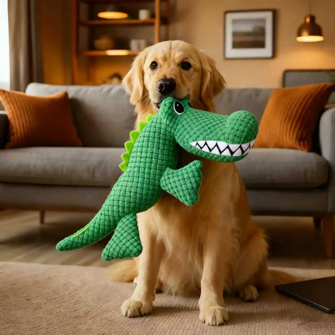 Pet Chew-Resistant Plush Interactive Toy with Sound, Dinosaur Shape, Crocodile, Suitable for Large, Medium, and Small Pets Like Cats and Dogs, Double-Layer Fabric, Built-In Airbag