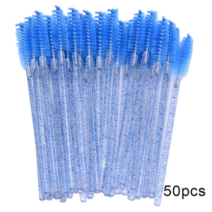 50Pcs Disposable Micro Glitter Eyelash Mascara Wands Mini Crystal Eye Lashes Brush Comb Eyebrow Spoolies Makeup Beauty Tools