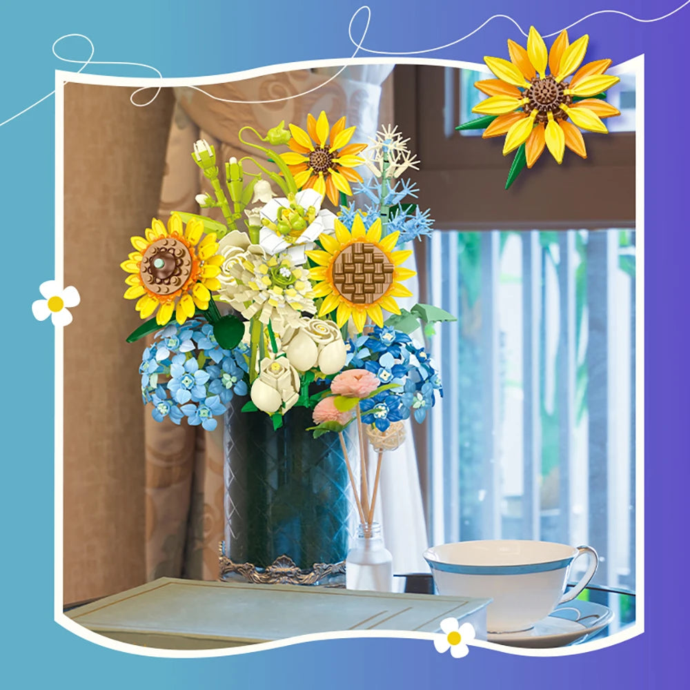 KNEW BUILT Mini Flower Bouquet 3D Model Building Blocks Ideal Holiday Gift for Girls or Versatile Decoration Kids Toys