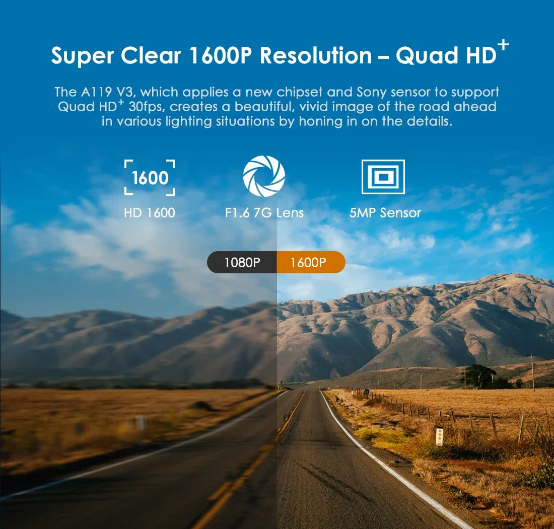 VIOFO A119 V3 2K Car Parking Mode G-Sensor Rota Lens 2560 *1600P DVR Super Night Vision Quad HD Dash Cameras Optional GPS CPL