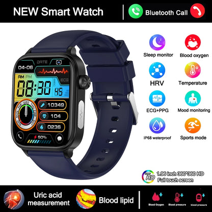 2025 New 24-Hour Health Monitoring Smart Watch Men Uric Acid Blood Lipids Heart Rate Bluetooth Call Smartwatch Women