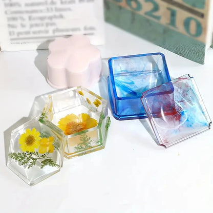 DIY Silicone Jewelry Box Mold Heart Hexagon Flower Storage Boxs Molds with Lid Epoxy Resin Mould Casting Crafting Macking Tool