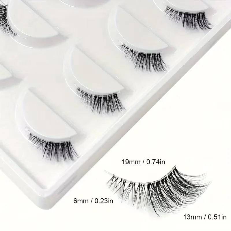 5 pairs Natural Look Curly Half Lashes-Add Volume and Definition to Your Eyes for Dating, Parties, and Stage Makeup-Half Lashes