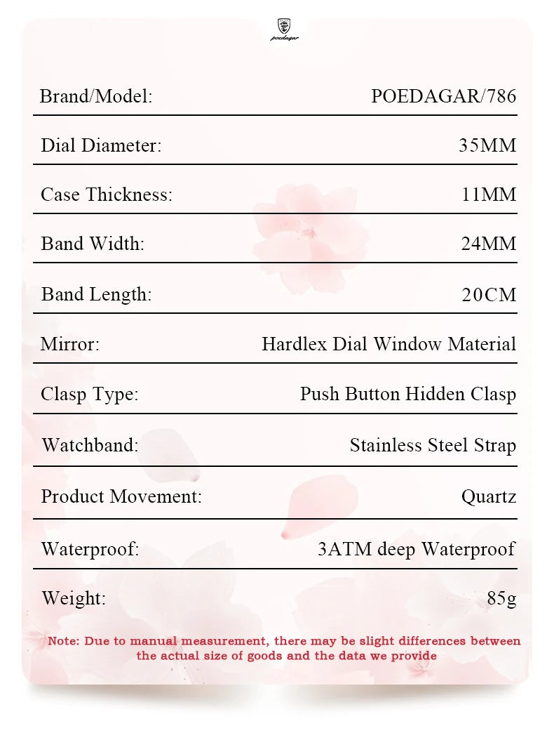 POEDAGAR Elegant Woman's Watch Date Week Waterproof Luminous Ladies Clock Quartz Stainless Steel Fashion Watches For Women Reloj