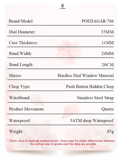 POEDAGAR Elegant Woman's Watch Date Week Waterproof Luminous Ladies Clock Quartz Stainless Steel Fashion Watches For Women Reloj