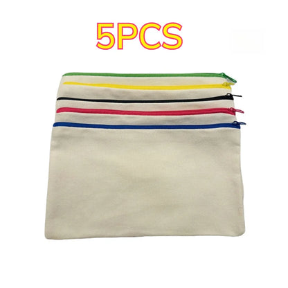 5pcs Blank Canvas Zipper Pouch Bulk, Makeup Bag Pencil Case For Cosmetic & DIY Crafts, Independence Day