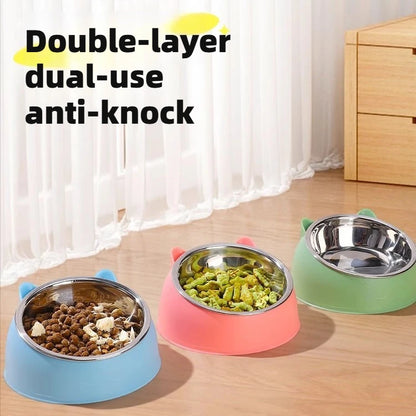 Stainless Steel Cat Bowl with Non Slip Base Cute Cat Ear Design Elevated Pet Food Water Bowl for Dog Kitten Puppy Safe Durable