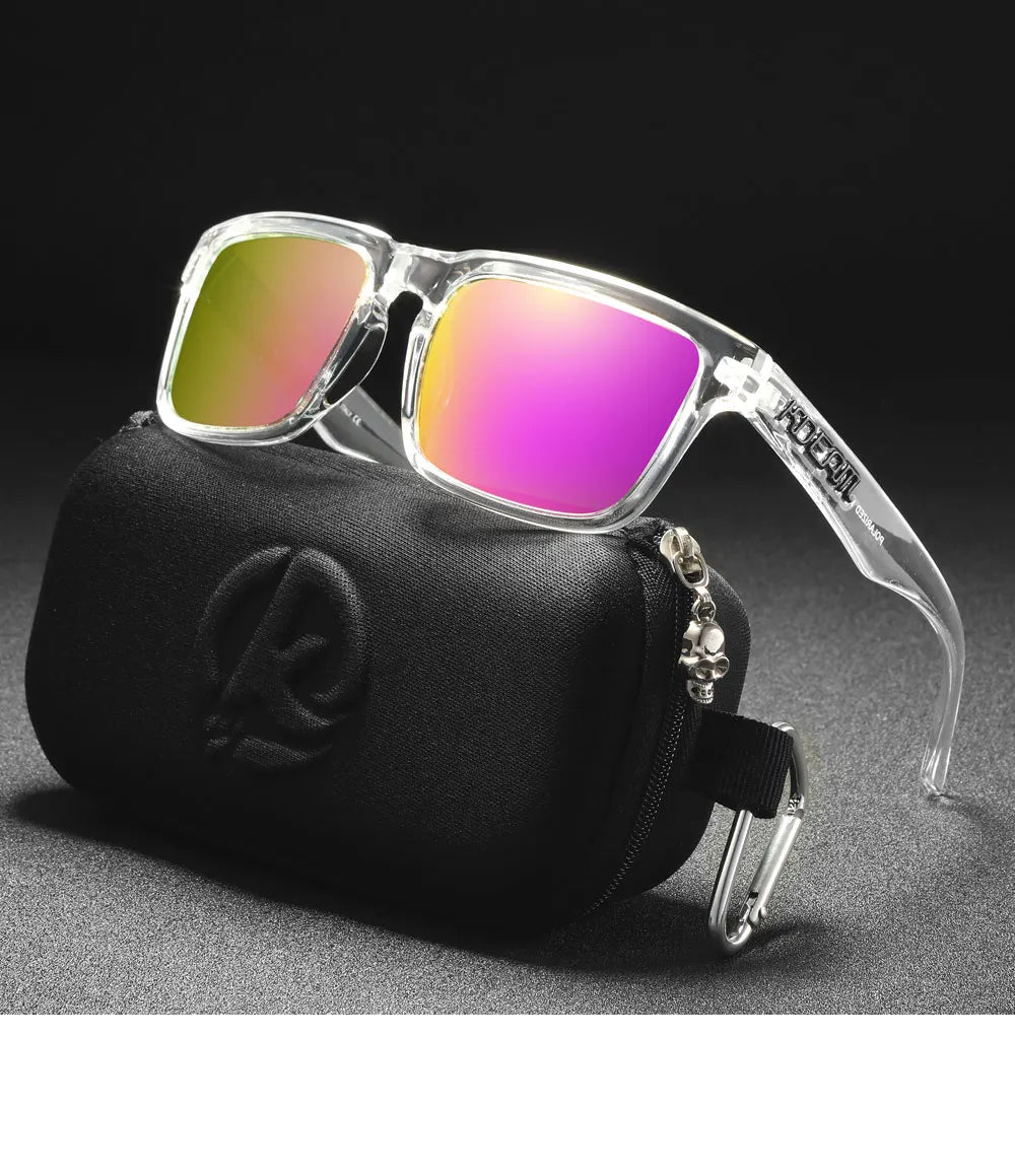 KDEAM Men's Polarized Sunglasses Square Casual Outdoors Sun Glasses Women Unisex Sunglass For Couple With Zipper Case