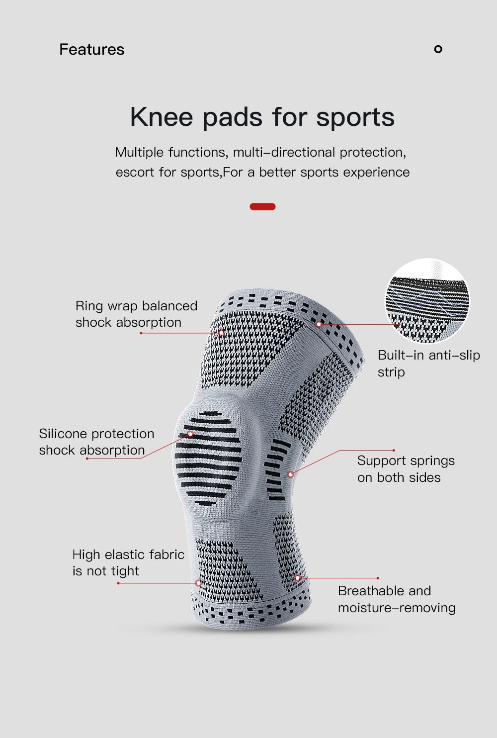 1Pcs Silicone Spring Full Knee Support Patella Medial Support Strong Meniscus Compression Protection For Men Women Running Sport