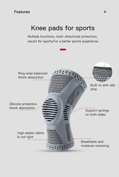 1Pcs Silicone Spring Full Knee Support Patella Medial Support Strong Meniscus Compression Protection For Men Women Running Sport