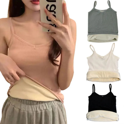 T-shirt Sleeveless Tops Women Winter Warm Underwear Solid Color Thermal Casual Nightwear Sexy Elasticity Female Thin Velvet