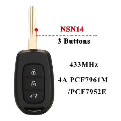 Remote Car Key 433mhz PCF7961M 4A for Renault Sandero Dacia Logan Lodgy Dokker Duster Trafic Clio4 Master3 VAUXHALL VIVARO