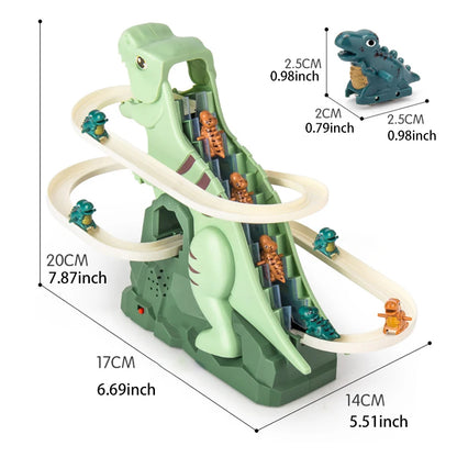 Dinosaur Climbing Slide Music Toy with 3 Dinosaurs, Puzzle Fun Electric Slide Toy Car, Halloween Boy and Girl Christmas Gift