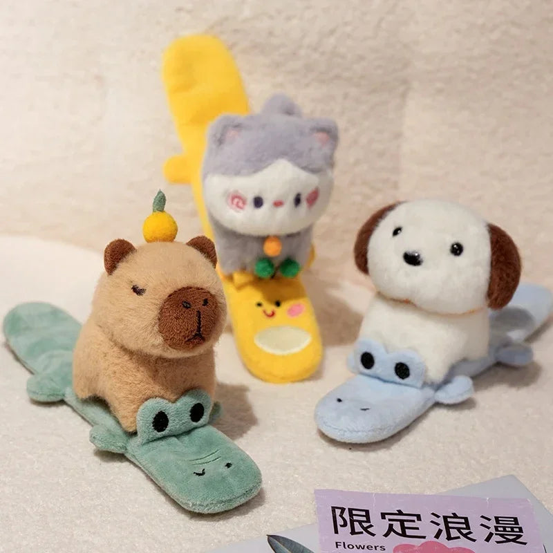 Capybara Slap Snap Wrap Capibara Plushie Wristband Bracelet Kawaii Cute Dog Cat Plush Toy Hand Ring Creative Funny Gift