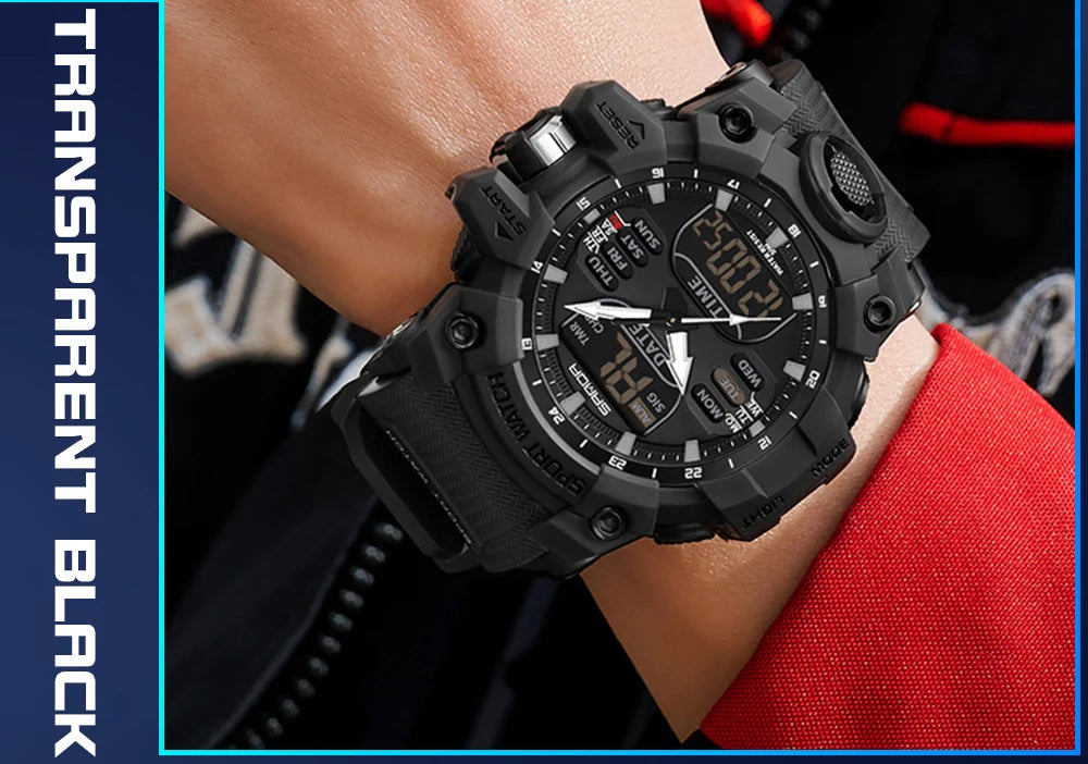 SANDA Luxury G Style Men's Electronic Watch Outdoor Sports LED Analog Digital Chronograph Military Dual Display 50M Waterproof