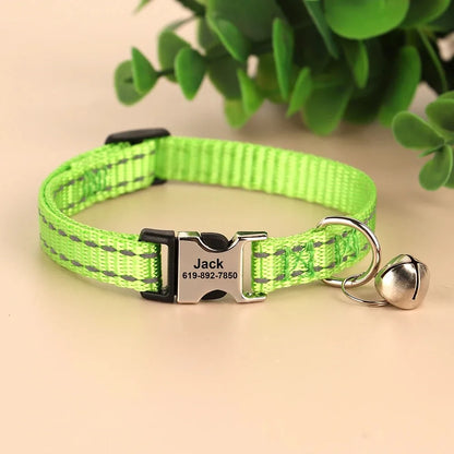 Personalized Name Cat Collar Reflective Nylon Dog Cats ID Collar With Bell Engraving Name for Small Cats Dogs Chihuahua 6 Colors