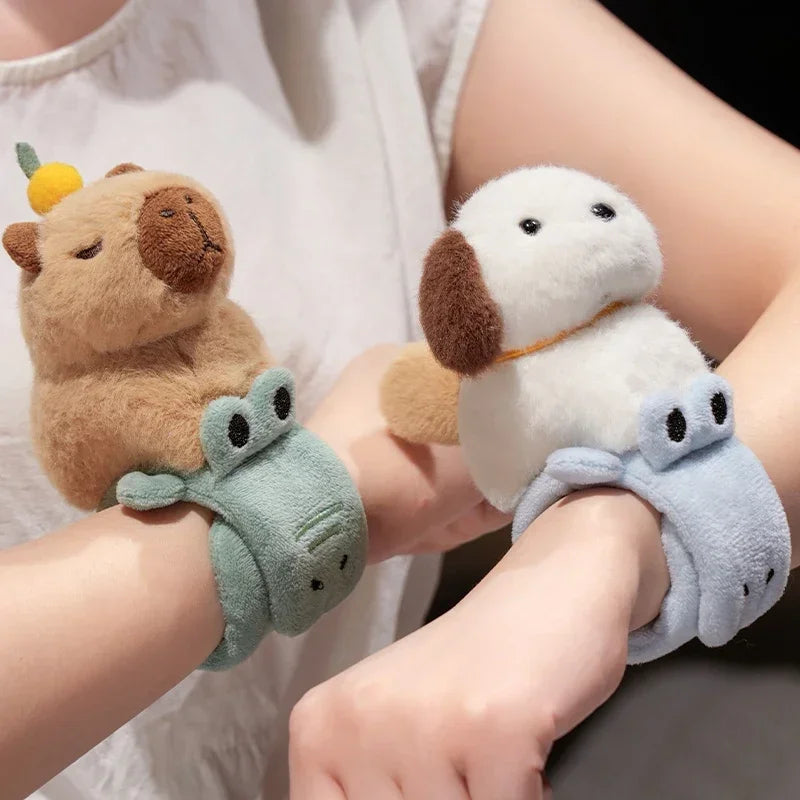 Capybara Slap Snap Wrap Capibara Plushie Wristband Bracelet Kawaii Cute Dog Cat Plush Toy Hand Ring Creative Funny Gift