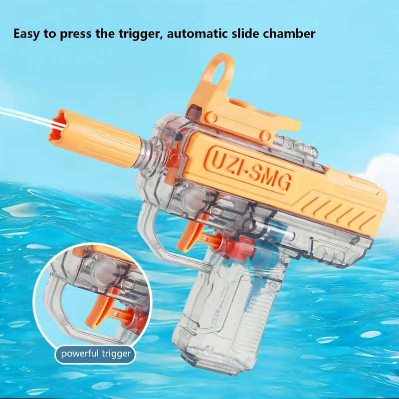 Transparent UZI Water Gun Manual High Pressure Auto Slide Bore Water Blaster Summer Beach Pool Fight Toy Gifts for Kids Adults