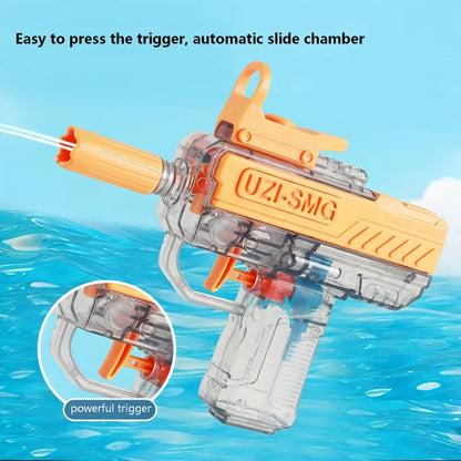 Transparent UZI Water Gun Manual High Pressure Auto Slide Bore Water Blaster Summer Beach Pool Fight Toy Gifts for Kids Adults