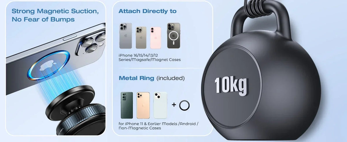 360°Adjustable Suction Cup Phone Mount Magnetic Car Phone Holder Vacuum Suction for Gym/Mirror/Smooth Surface For All Smartphone