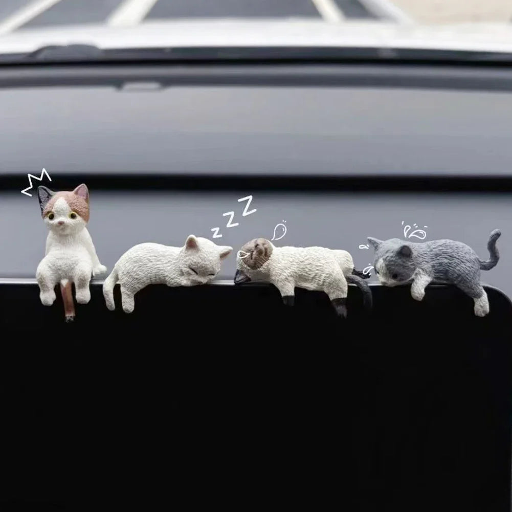 Funny Sleeping Cats Car Center Console PVC Ornaments Navigator Screen Rearview Sleeping Kitten Ornaments Decoration Car Figurine
