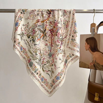 1PCS 70cm Leaf Pattern Silk Scarf for Women Simulated Silk Fresh and Versatile Headwear Bag Clothing Accessories Square Scarf