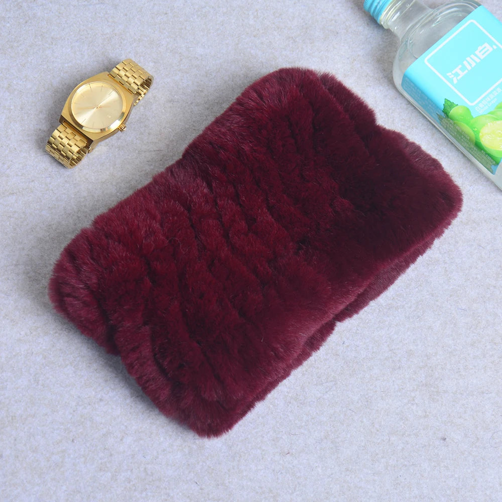 Women Handmade Stretch 100% Real Rabbit Fur Scarf Knit Genuine Rex Rabbit Fur Headbands Girls Natural Rabbit Fur Ring Scarves
