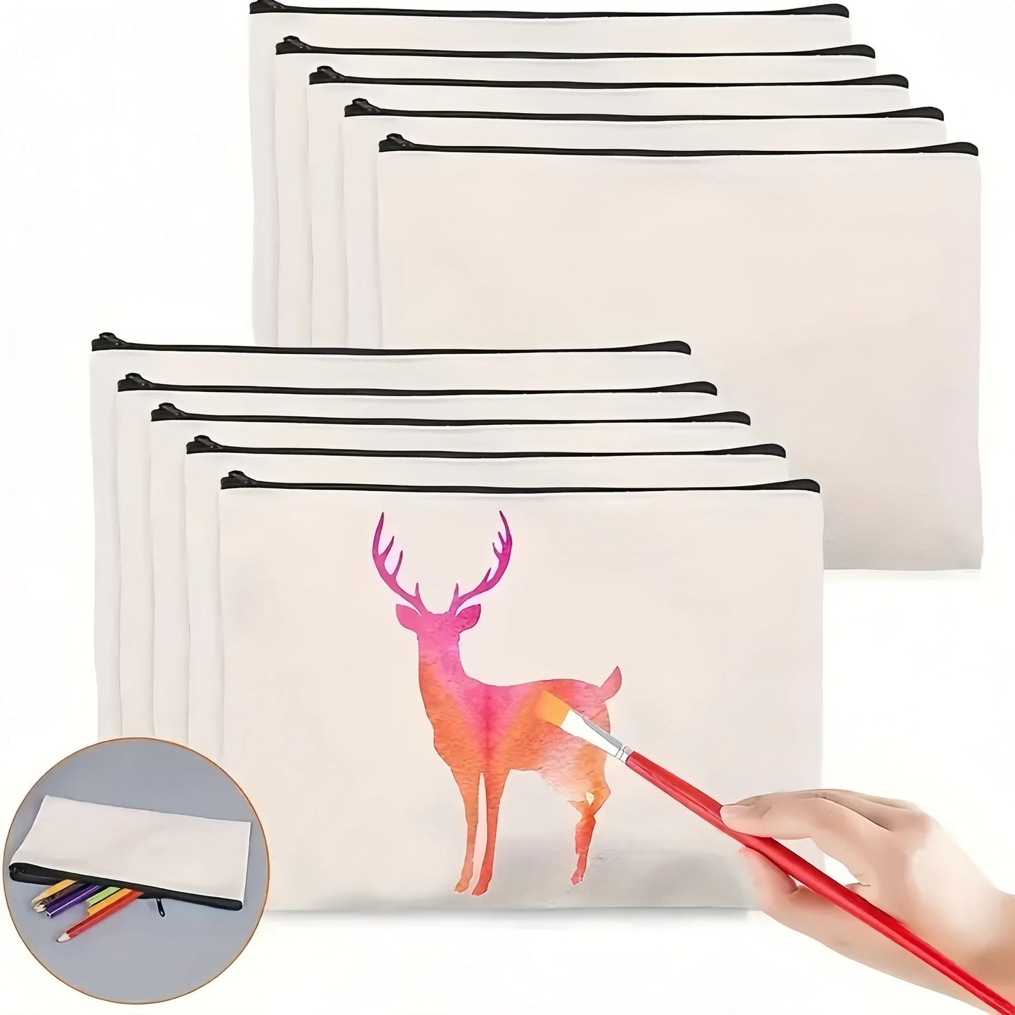 5pcs Blank Canvas Zipper Pouch Bulk, Makeup Bag Pencil Case For Cosmetic & DIY Crafts, Independence Day