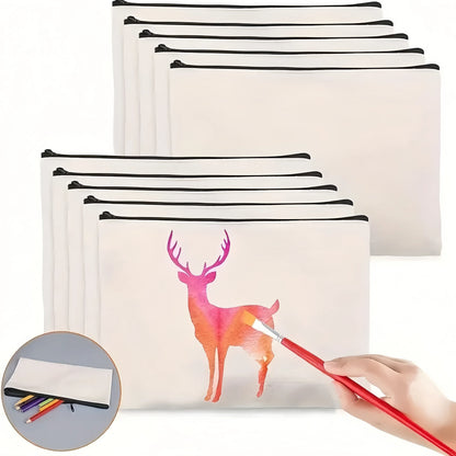 5pcs Blank Canvas Zipper Pouch Bulk, Makeup Bag Pencil Case For Cosmetic & DIY Crafts, Independence Day