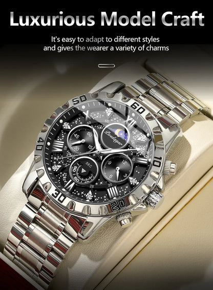 POEDAGAR Luxury Man Watch Waterproof Luminous Stainless Steel Quartz Men's Wristwatch Chronograph Military Watches For Men Reloj