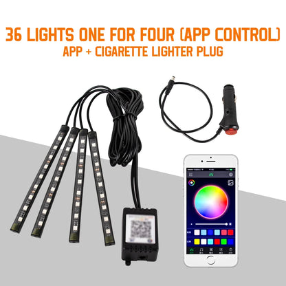 Neon 36 48 72 LED Car Interior Ambient Foot Light Wireless Remote Music APP Control Auto RGB Atmosphere Decorative Lamp