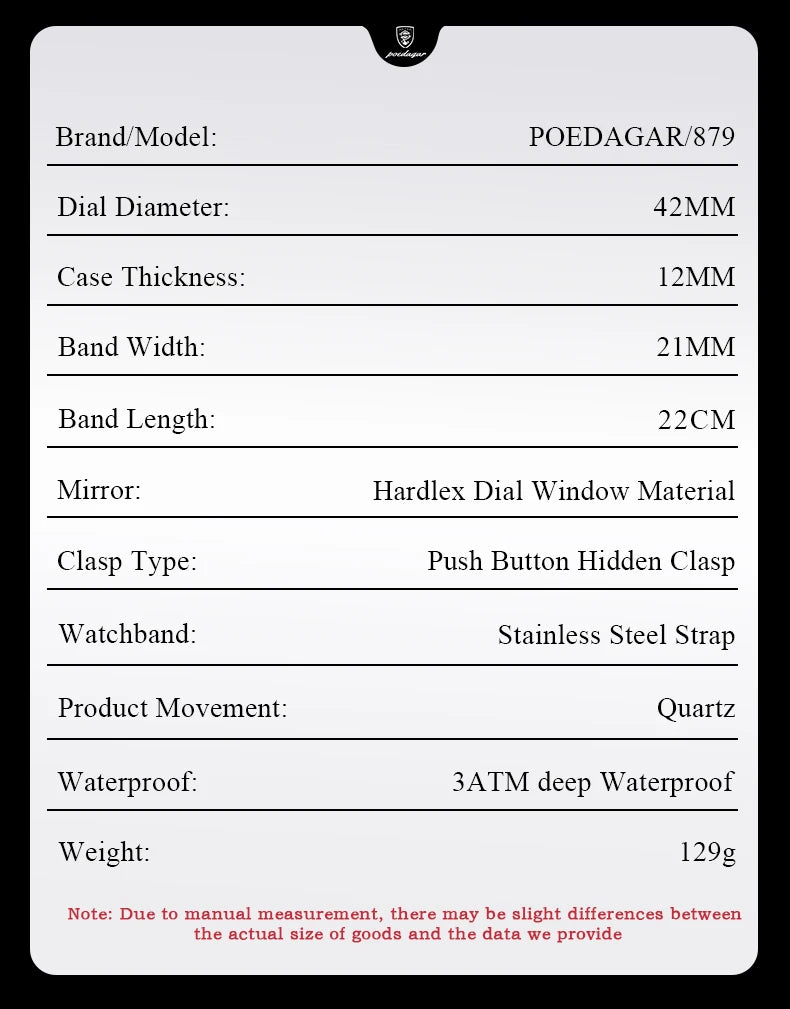 POEDAGAR Business Brand Man Wristwatch Waterproof Stainless Steel Luminous Men Watch Chronograph Date Men's Quartz Watches Reloj