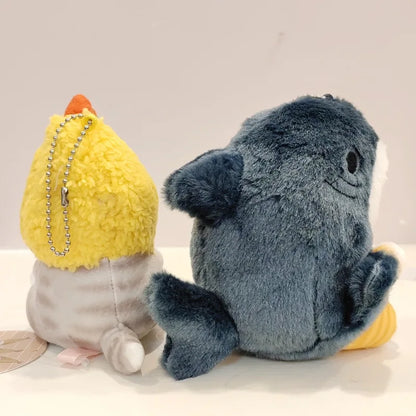 Kawaii Tempura Fried Shrimp Shark Cat Plush Doll Keychain Cartoon Cute Mofusand Anime Hobby Pendant Backpack for Girlfriend Gift