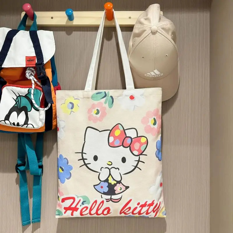 Large capacity Japanese cartoon Sanrio handbag Hello Kitty canvas bag casual commuting bag fashionable shoulder bag for girls