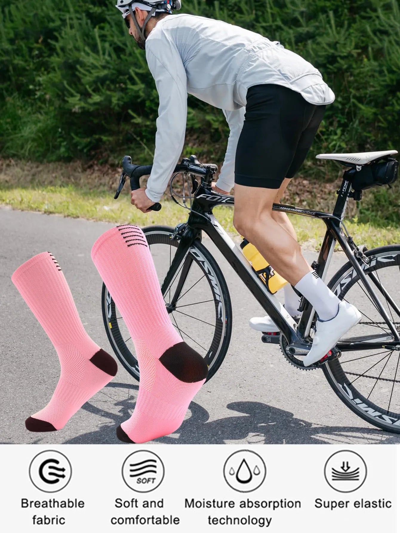 1 Pair Cycling Socks Compression Athletic Crew Running Socks Mens Womens Hiking Riding Bike Workout Climbing Sports
