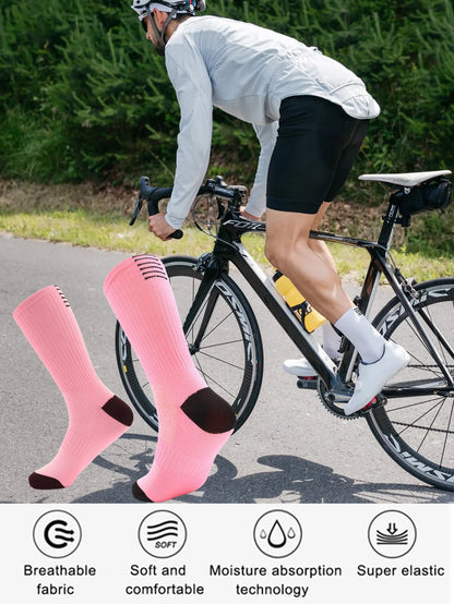 1 Pair Cycling Socks Compression Athletic Crew Running Socks Mens Womens Hiking Riding Bike Workout Climbing Sports