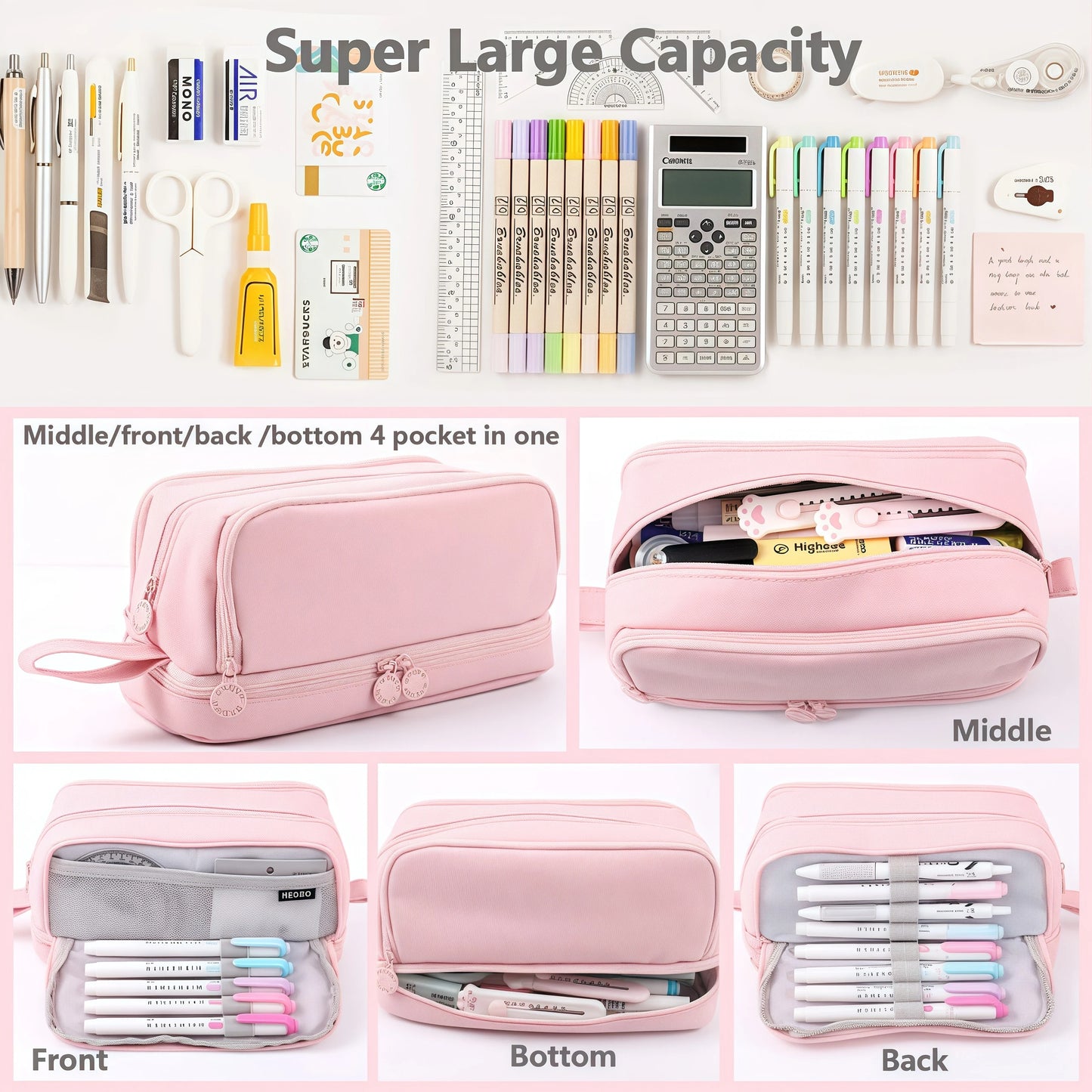 Large-Capacity Portable Pencil Case Minimalist Multi-Compartment Pencil Case Stationery Organizer Desktop Storage Pouch