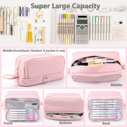 Large-Capacity Portable Pencil Case Minimalist Multi-Compartment Pencil Case Stationery Organizer Desktop Storage Pouch