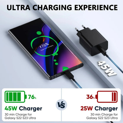 45W Original Samsung Charger Fast Charge Type C Adapter for Galaxy S26+ S25 Ultra S24 FE S23 A07 A55 Note 20 5G F70e F56 F07 F16