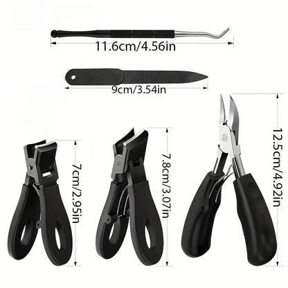 1/3/4/5pcs Stainless Steel Toenail Clippers Set with Ergonomic Handle,Includes Wide Mouth Angled Scissors,Nail File Cuticle Tool