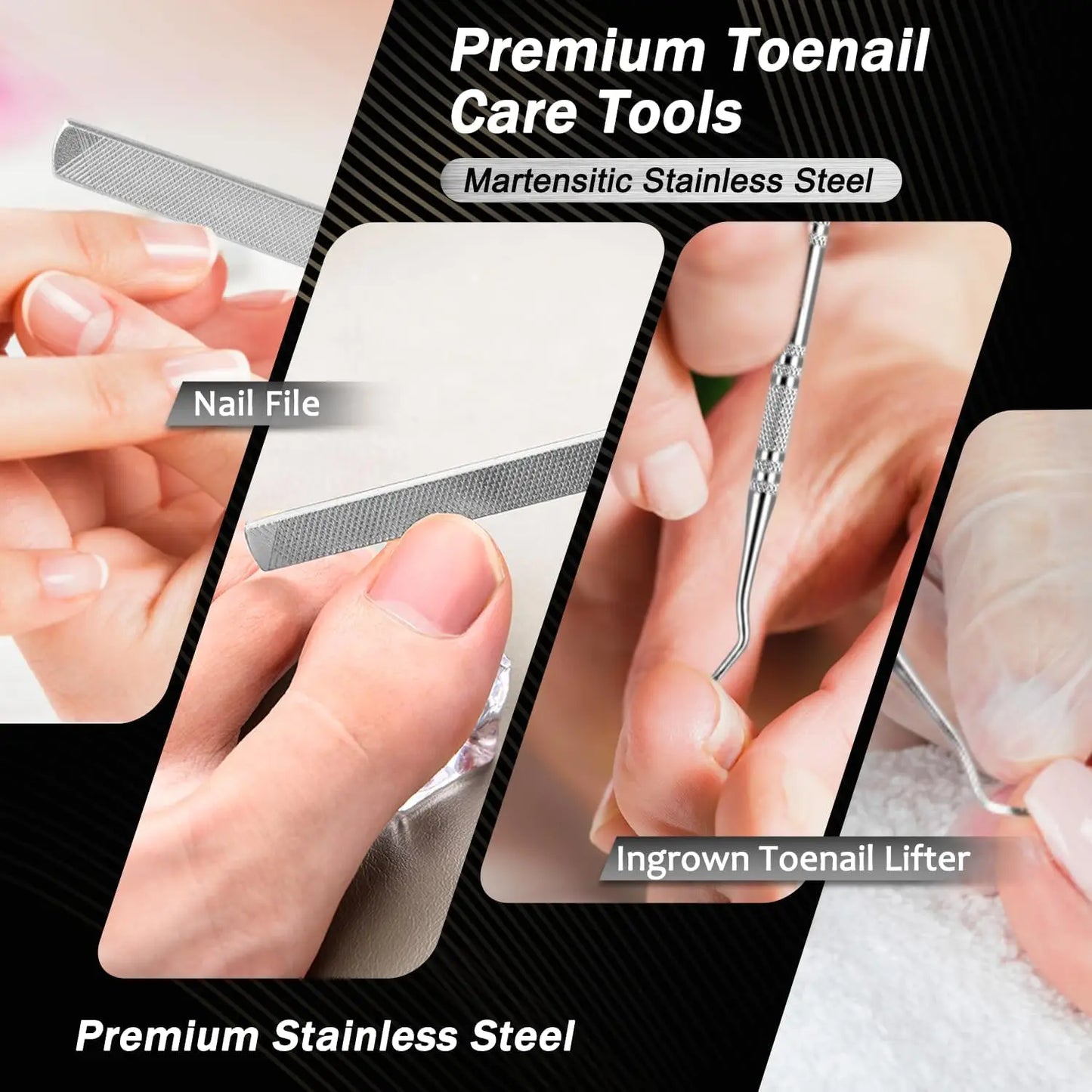 5PCS Heavy Duty Toenail Clippers Kit for Thick Toenails Toe Ingrown Nail Clippers for Seniors Men Large Slanted Nail Clipper Set